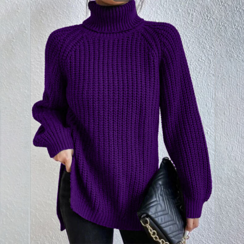 Chunky knit turtleneck sweater in neutral tone, gender-neutral classic silhouette with high rolled collar