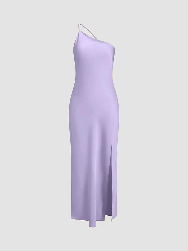 Elegant long dress black open back formal gown with leg slit and refined contemporary silhouette
