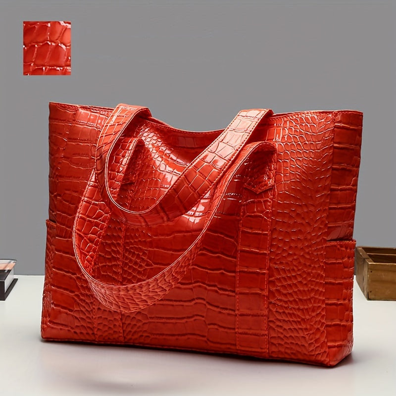 Women's large embossed shoulder tote bag with double straps and spacious interior for everyday use