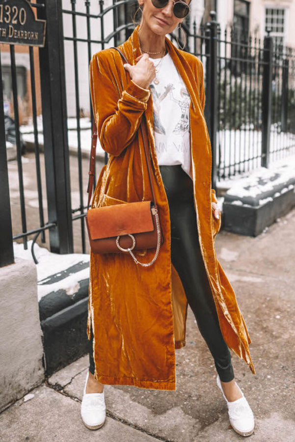 Women's soft velvet open-front cardigan, luxurious long layering essential for everyday elegant style