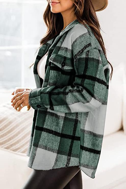 Women's soft cotton blend flannel shirt classic checkered pattern button closure casual everyday style