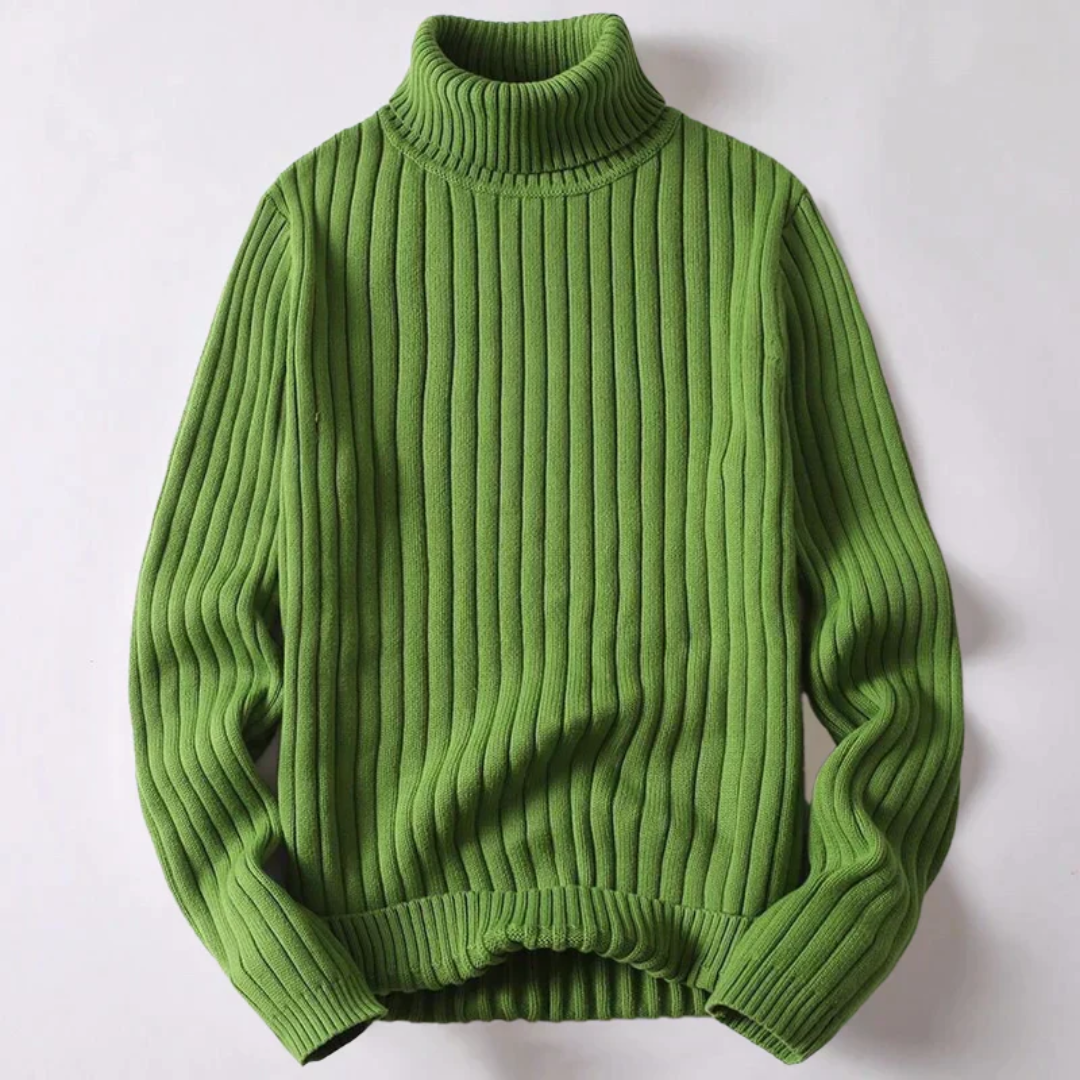 Men's dark turtleneck sweater structured ribbed knit soft breathable modern slim-fit essential layer