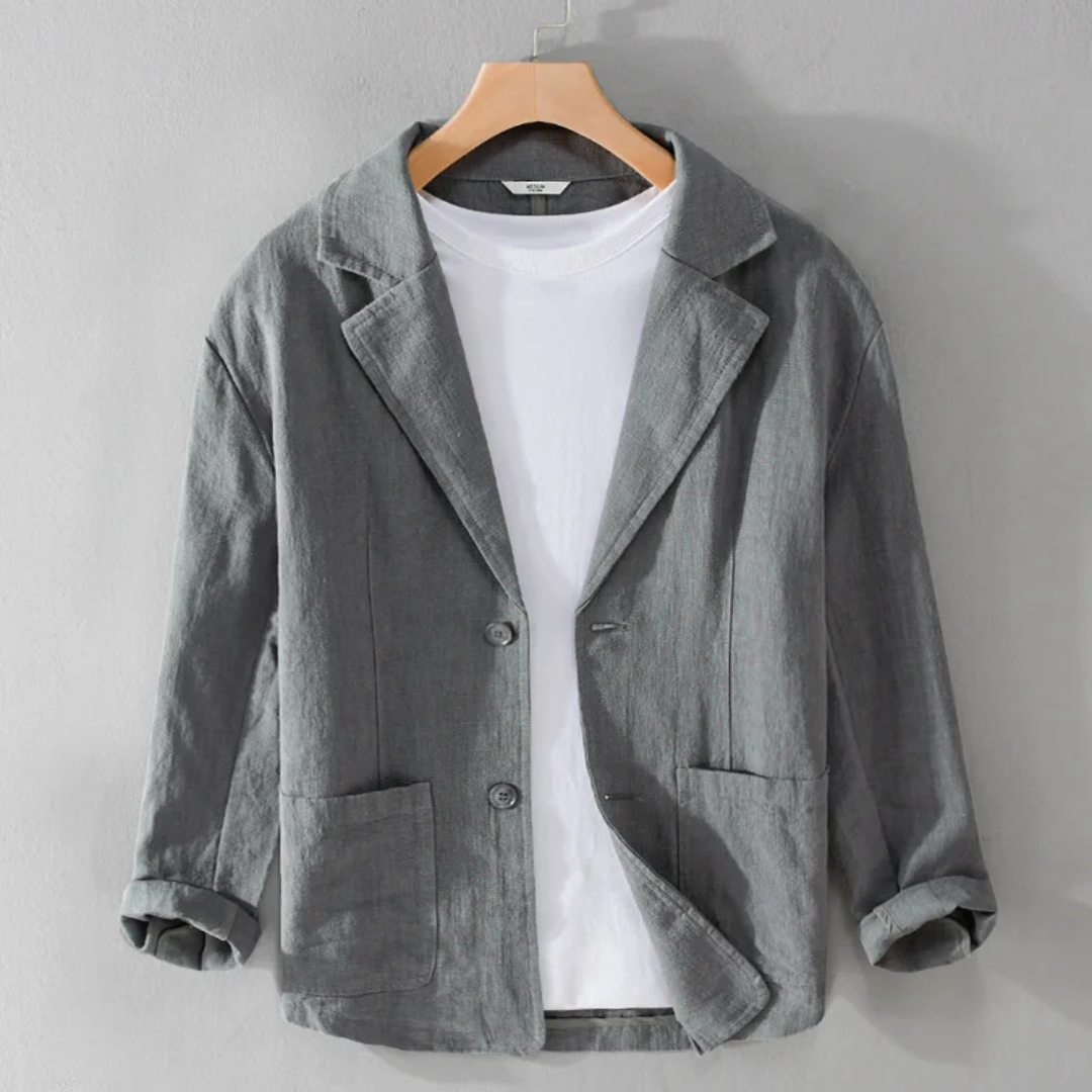 Men's relaxed fit cotton linen blend jacket in individually dyed finish, lightweight breathable layer