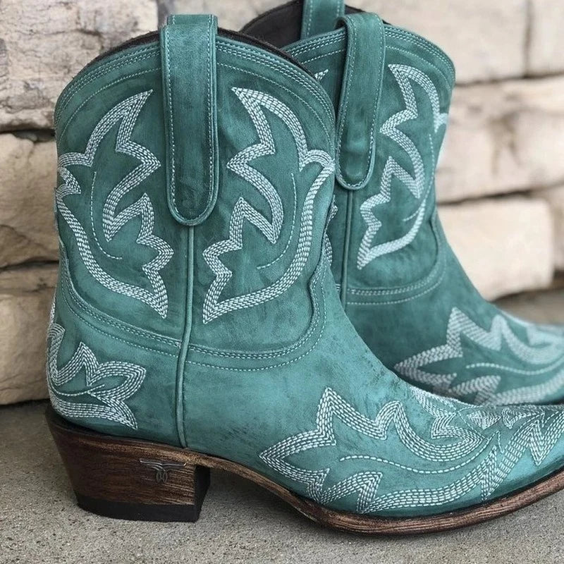 Bella women's short shaft cowboy boots brown leather classic Western stitching everyday wear