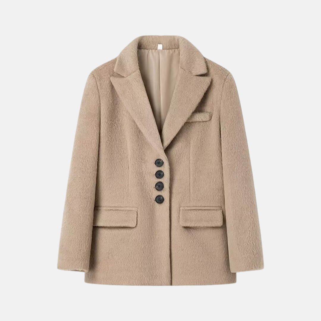 Women's oversized relaxed fit plush blazer with notched lapel and flap pockets for versatile style