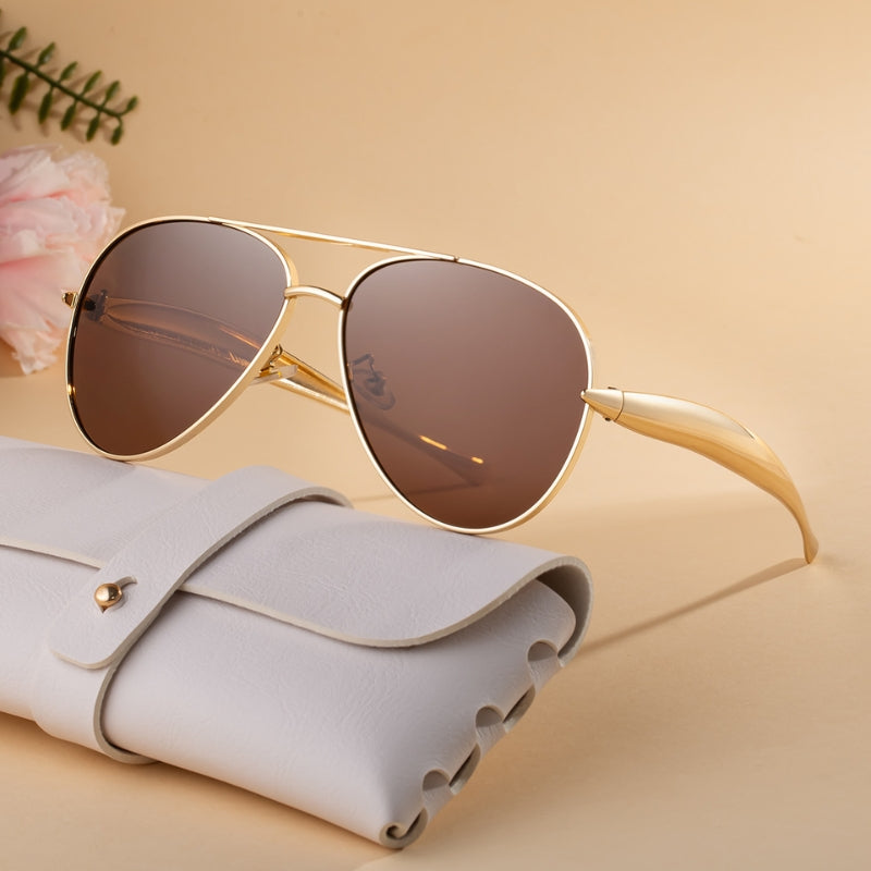 Gold-tone metal aviator sunglasses UV400 lenses sculpted temples unisex all-day comfort classic pilot style