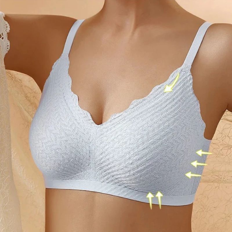 Mila wireless bra beige nude tone seamless everyday comfort bra with pain-free lift and contour support
