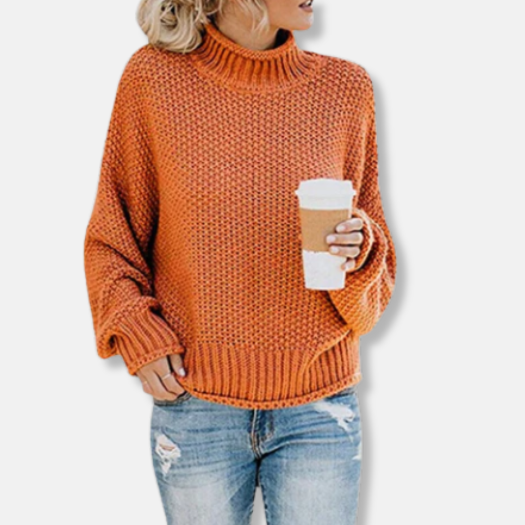 Women's oversized chunky knit sweater high neck dropped shoulder cozy warm pullover