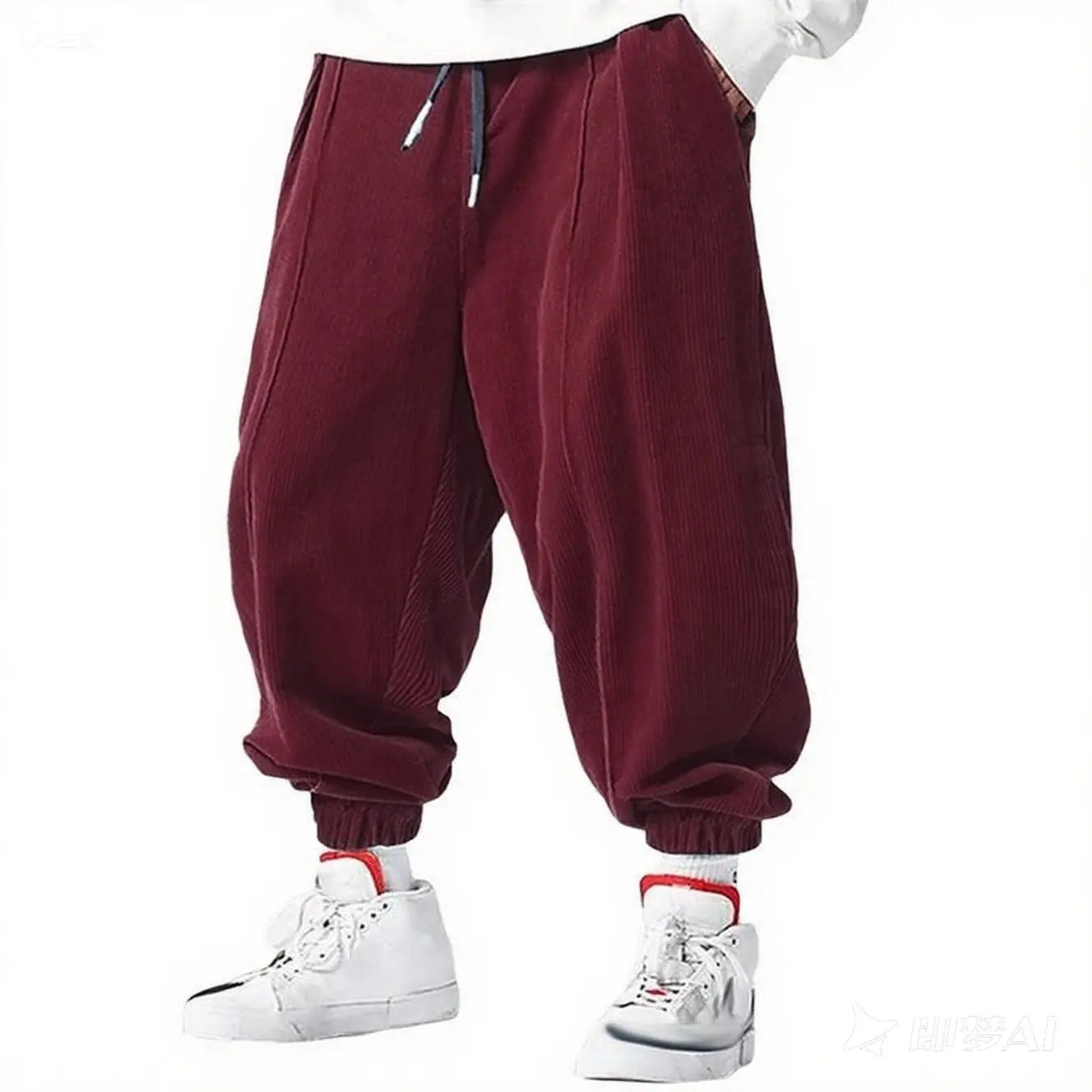 Olive green corduroy harem jogger wide-rib oversized patch pockets streetwear relaxed fit