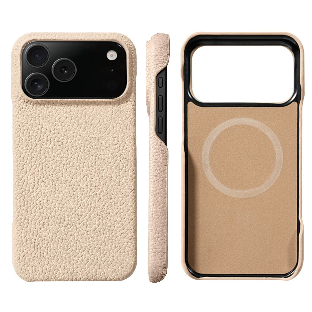 Executive genuine leather iPhone case slim profile raised edge lens protection premium microfiber interior