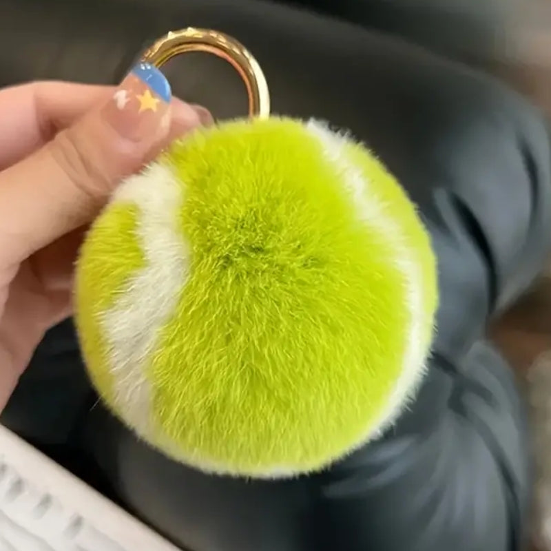 Urbann-Vibe plush tennis ball keychain ultra-soft fuzzy design with secure gold-tone clasp
