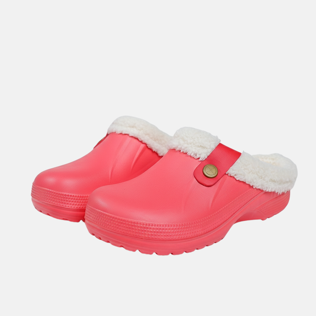 Women's fleece-lined water-resistant wide-fit slip-on clogs with adjustable swivel strap for winter