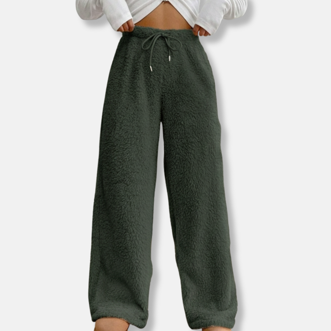 Women's plush fleece lounge pants wide-leg loose fit drawstring waist cozy home comfort