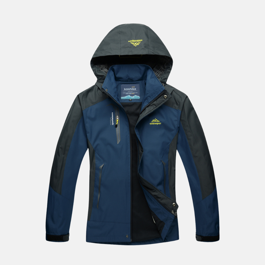 Women's black hooded jacket stand collar full-zip structured regular fit active outdoor layer