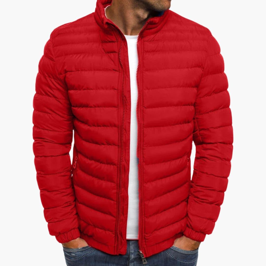 Men black quilted zip-up padded jacket straight cut insulated urban daily wear warmth