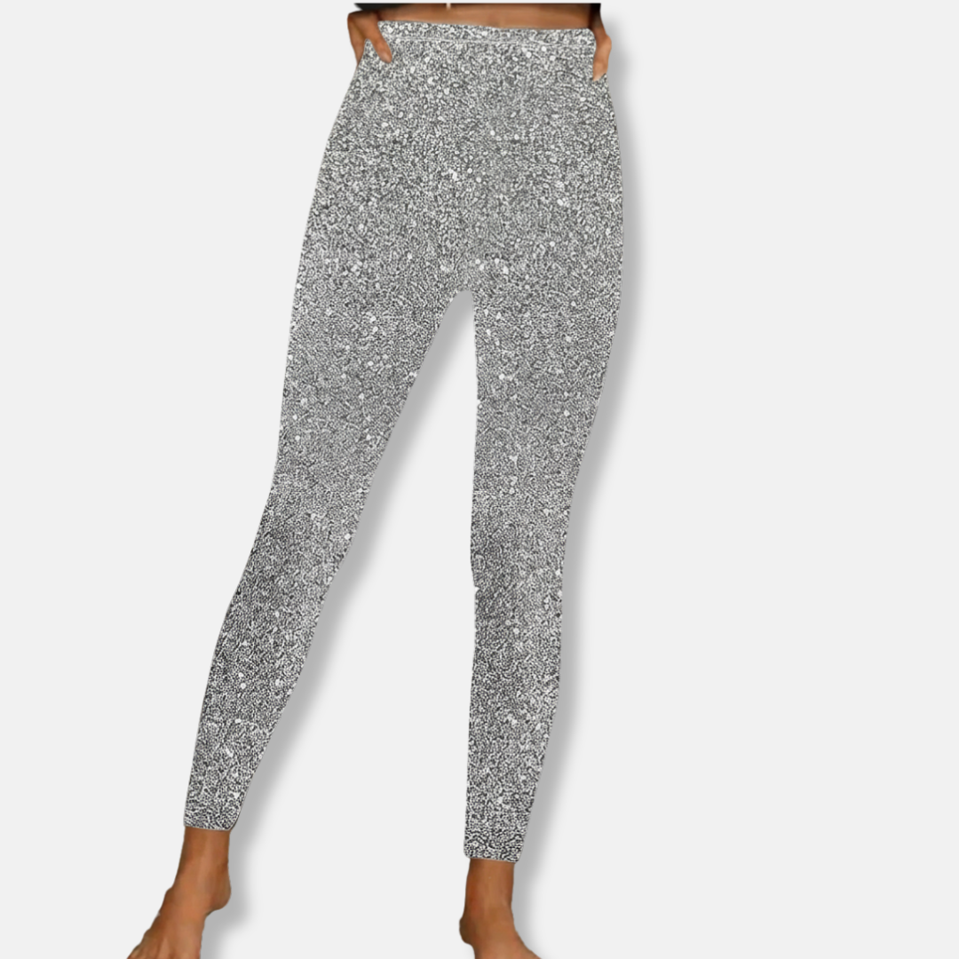 Women's high-waisted glitter leggings skinny fit ankle-length party wear with sparkling detail