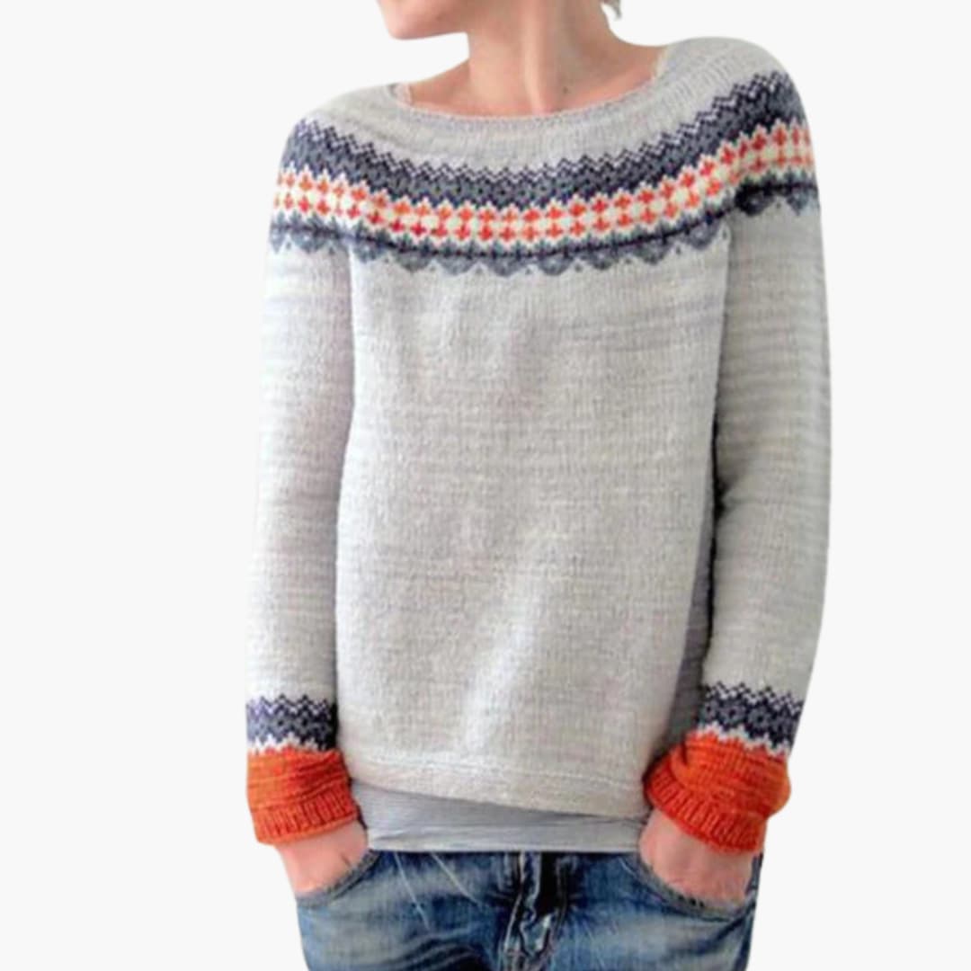 Women's cozy knit sweater round neck tree pattern long sleeves everyday layering top