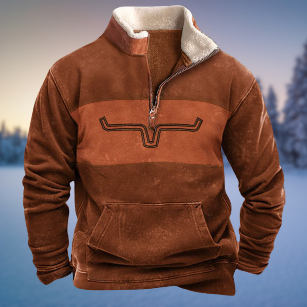 Macklin gray hoodie sweatshirt with tribal Western graphic print, soft-lined cozy fit for outdoor adventures