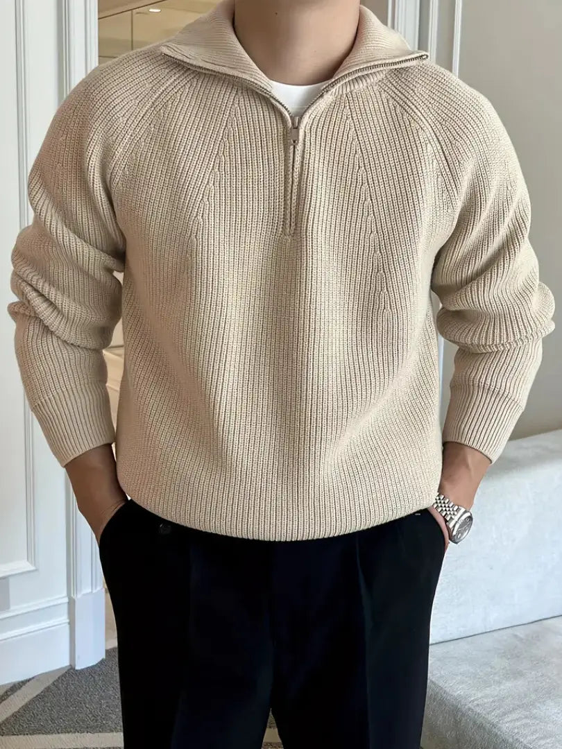 Men's casual knitted crew neck sweater cotton blend soft breathable ribbed cuffs everyday comfort
