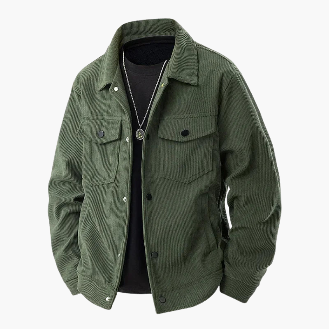 Men's brown corduroy jacket button closure side pockets classic casual everyday versatile fit