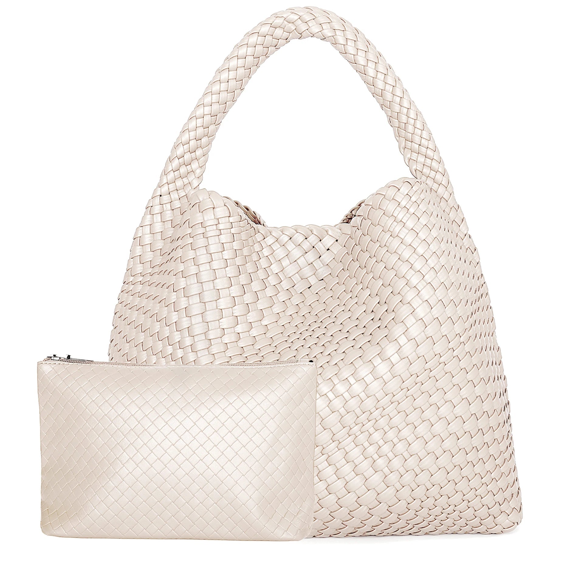 Renza vegan leather woven tote bag basketweave texture magnetic closure everyday shoulder bag