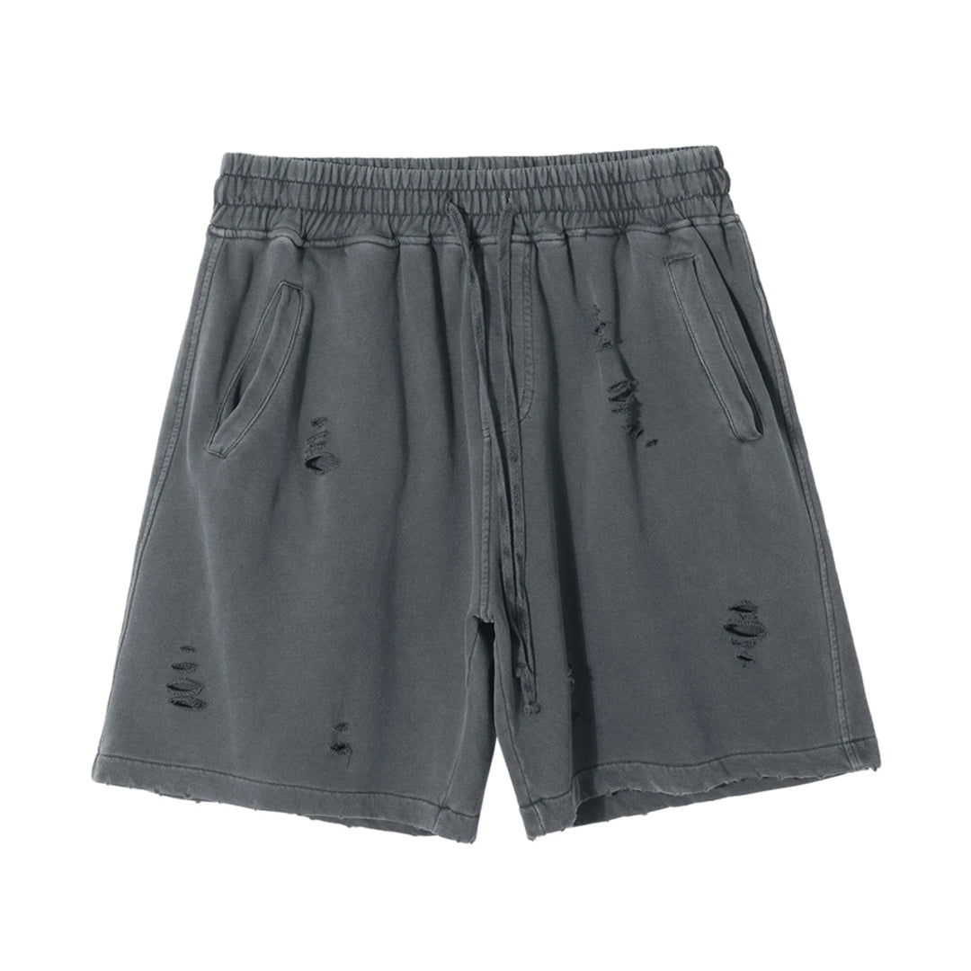 Men's heavyweight cotton sweat shorts in relaxed fit with frayed hem and elastic waistband