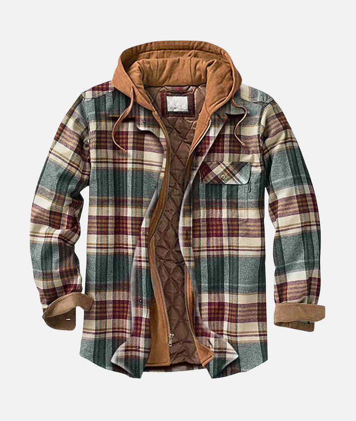 Men's patchwork hooded jacket warm quilted lining casual outdoor cold weather style