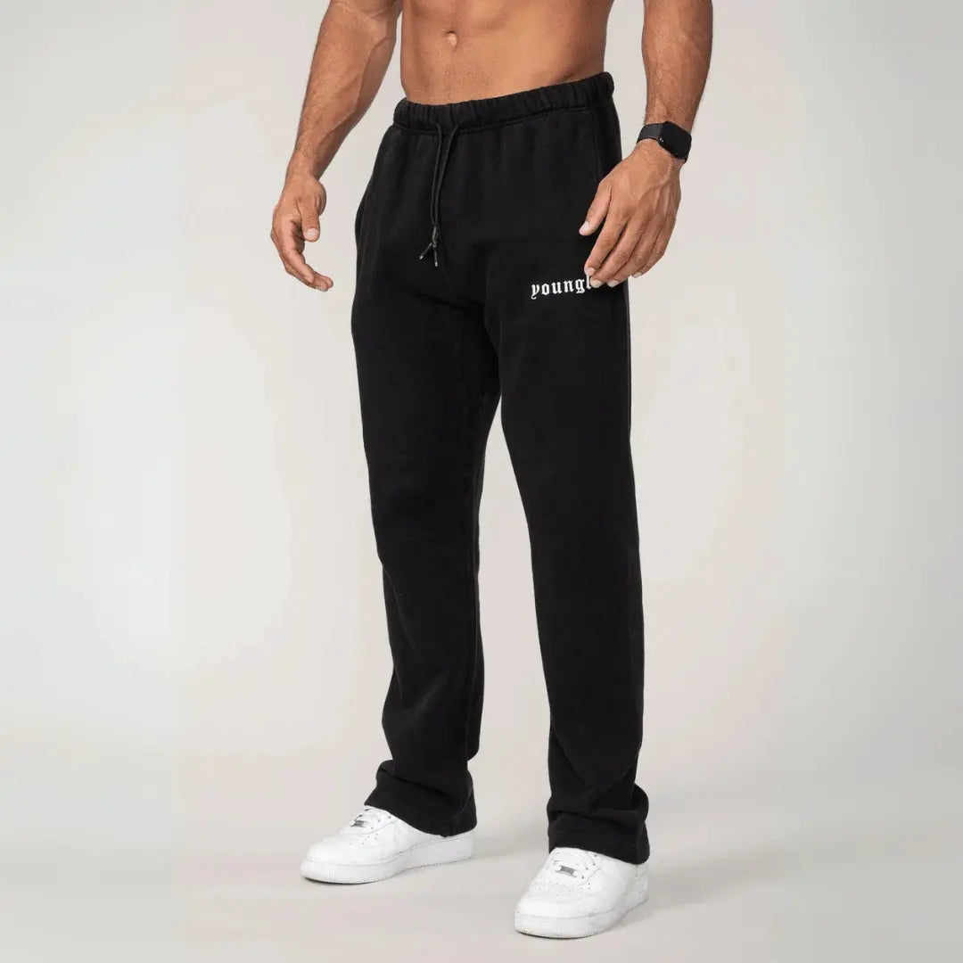 Men's classic fit gray fleece sweatpants with elastic waistband and adjustable drawstrings
