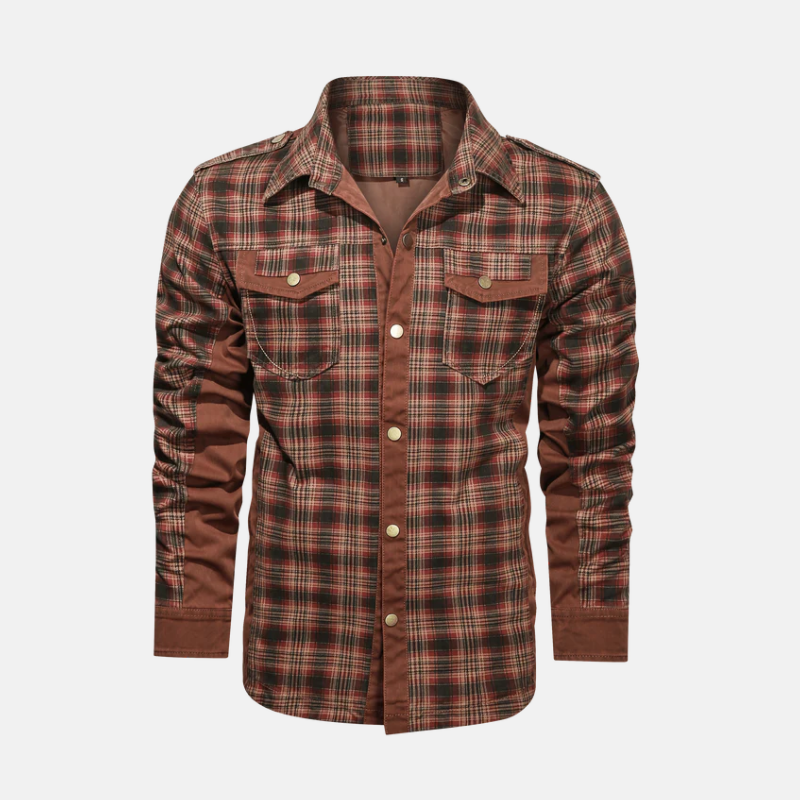 Men's woven plaid shirt jacket hip-length regular fit smart casual pointed collar layering piece