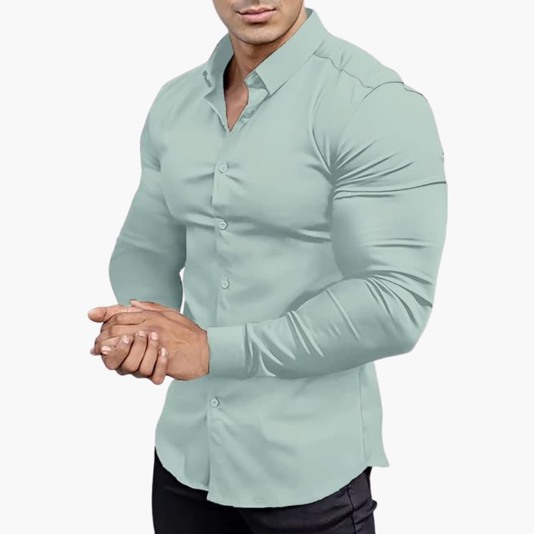 Men's slim fit dress shirt versatile office casual wear structured silhouette close-cut polished look