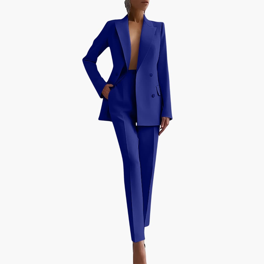 Women's office suit set blazer straight trousers notched lapel finely woven professional workwear