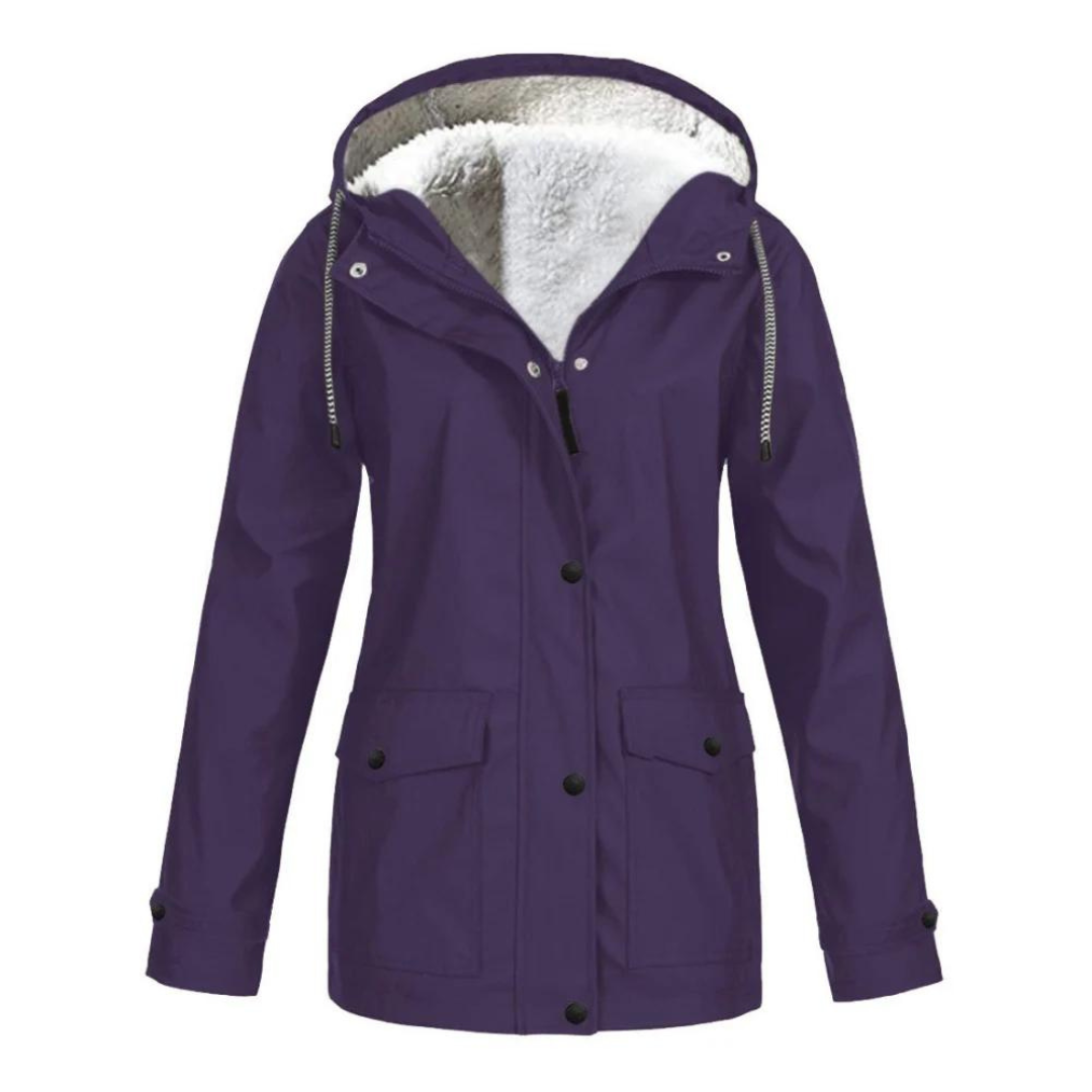 Women's long hooded rain jacket in versatile cut with adjustable details for all-weather protection
