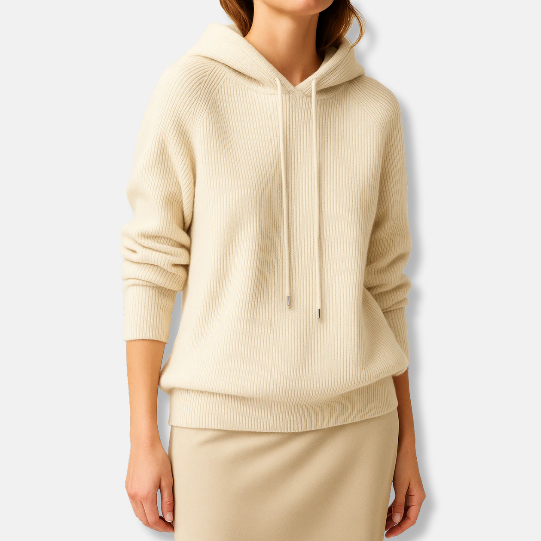 Women's relaxed-fit knit hoodie with raglan sleeves in elegant everyday casual style