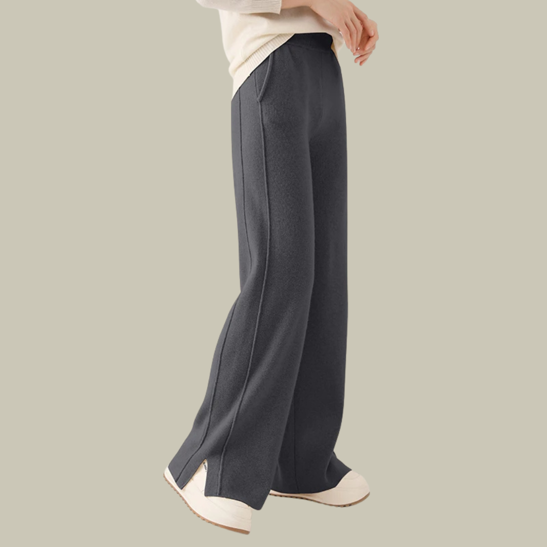 Women's high waist wide leg wool trousers in classic cut with flattering high-rise silhouette for office