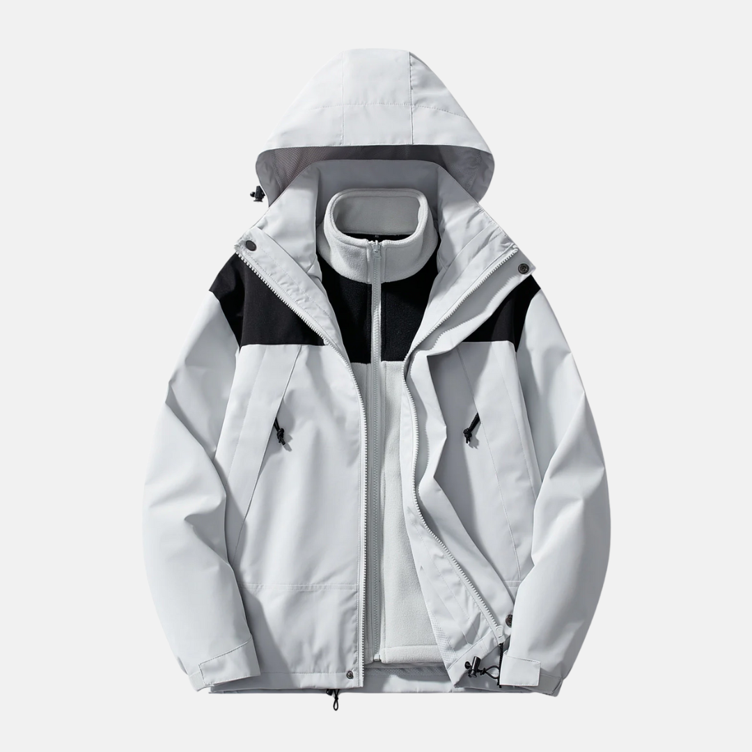Men's three-in-one water-resistant windproof jacket with detachable fleece liner versatile all-weather outerwear