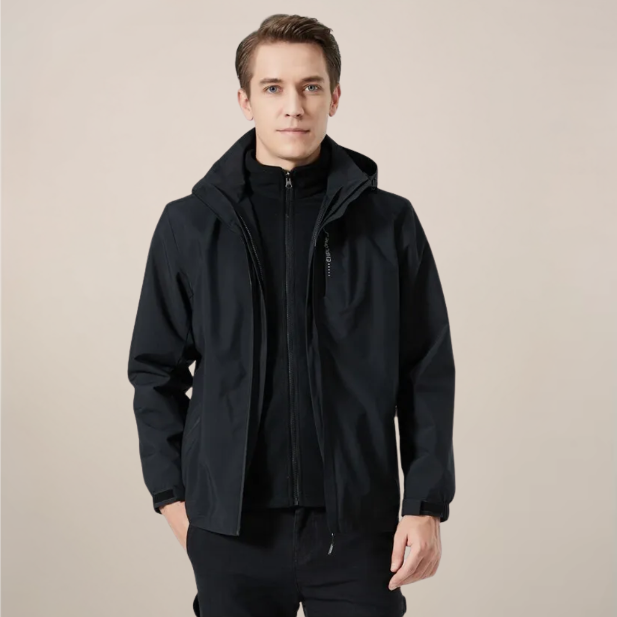 Unisex lightweight windbreaker jacket with stand collar, full-zip closure, and secure side pockets