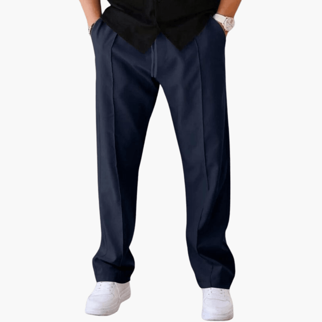 Men's tailored casual pants slim fit versatile navy dress trousers for office and evening wear