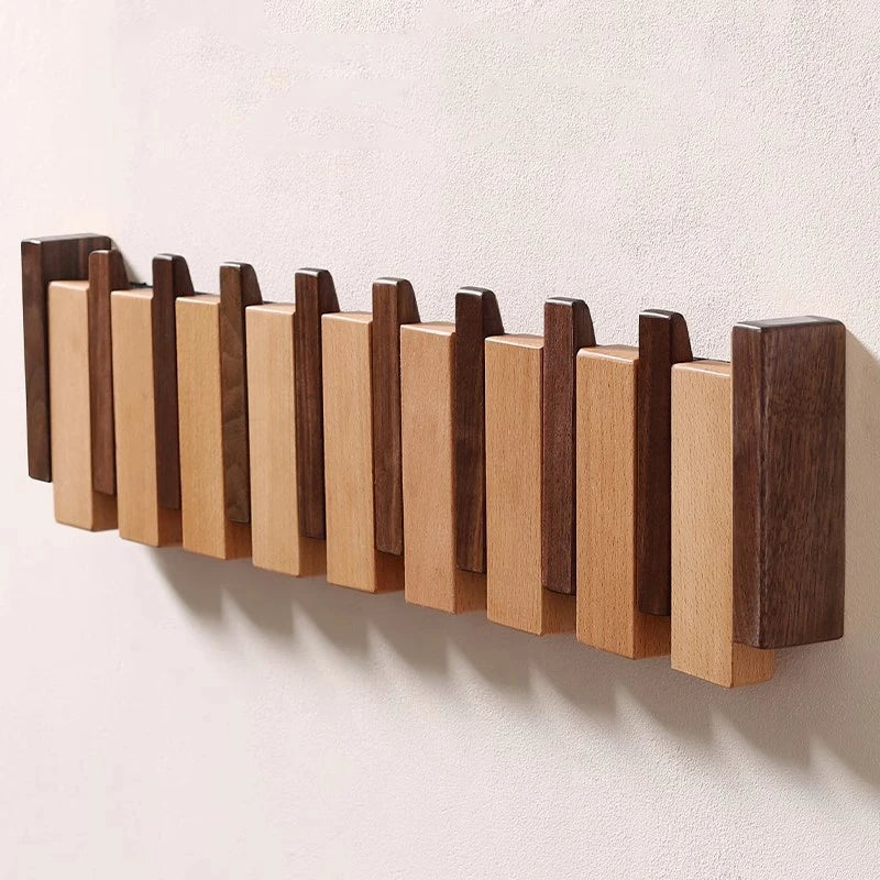 Willem handmade wooden wall-mounted coat rack piano key design foldable hooks elegant home decor