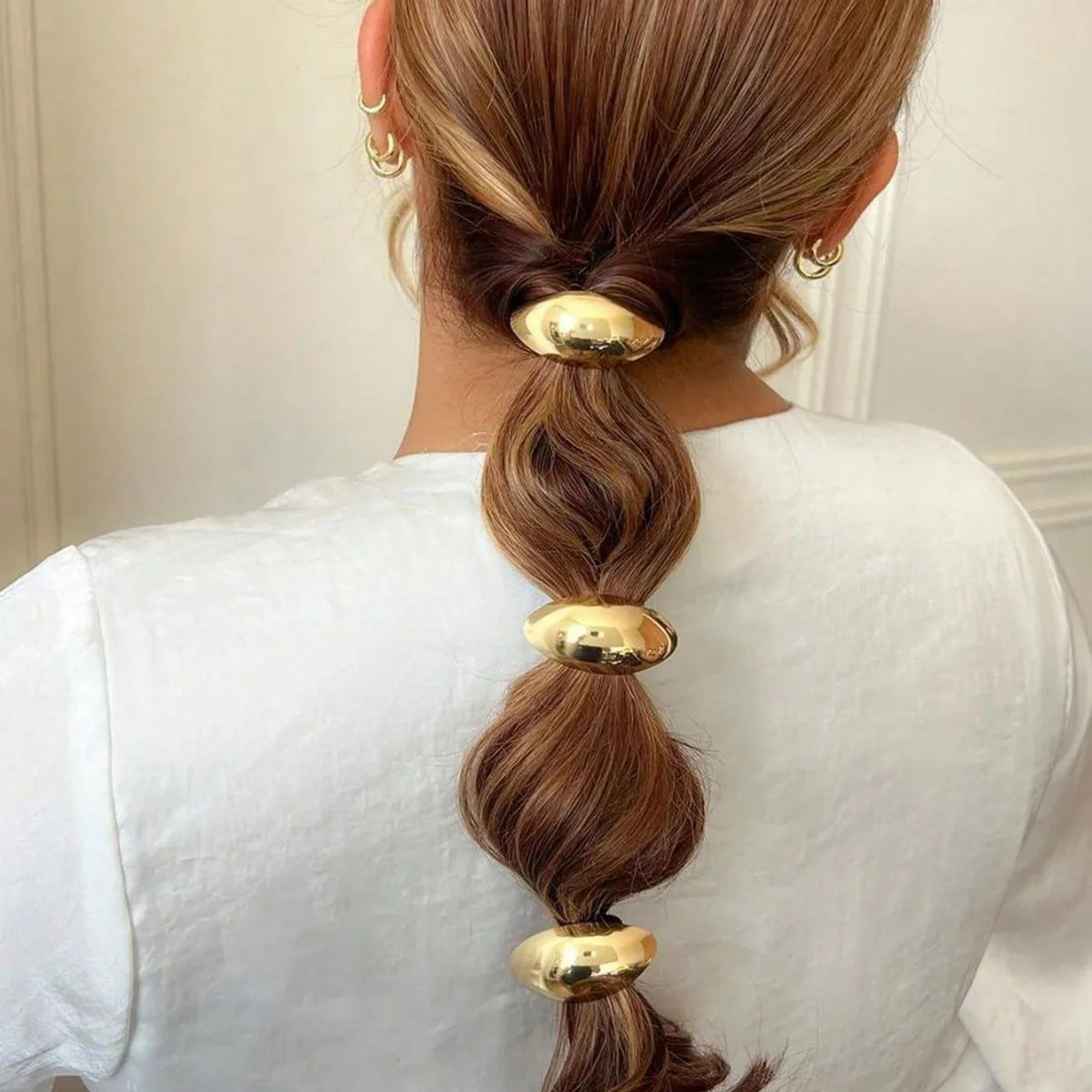 Cintura Halo gold sculptural ponytail cuffs set of 3 stackable high-shine snag-free hair accessories