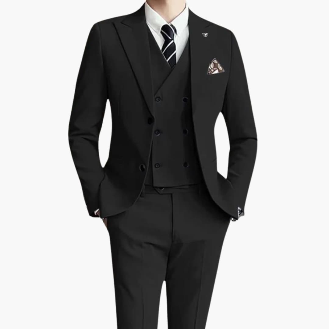 Men's slim fit 3-piece suit breathable fabric sharp silhouette perfect for weddings and formal events