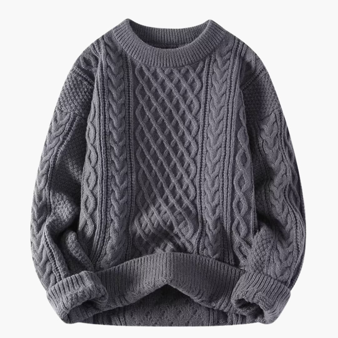 Women's cable knit sweater round neck long sleeve ribbed hem cozy textured winter pullover
