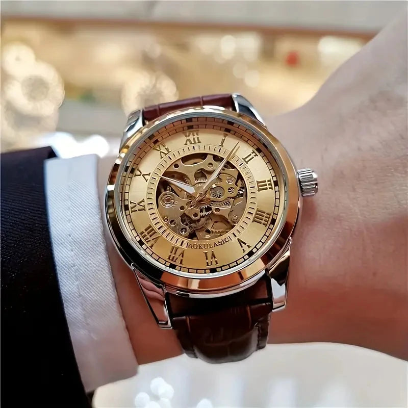 Marquis skeleton automatic watch exposed dial gears luminous hands self-winding collectors timepiece