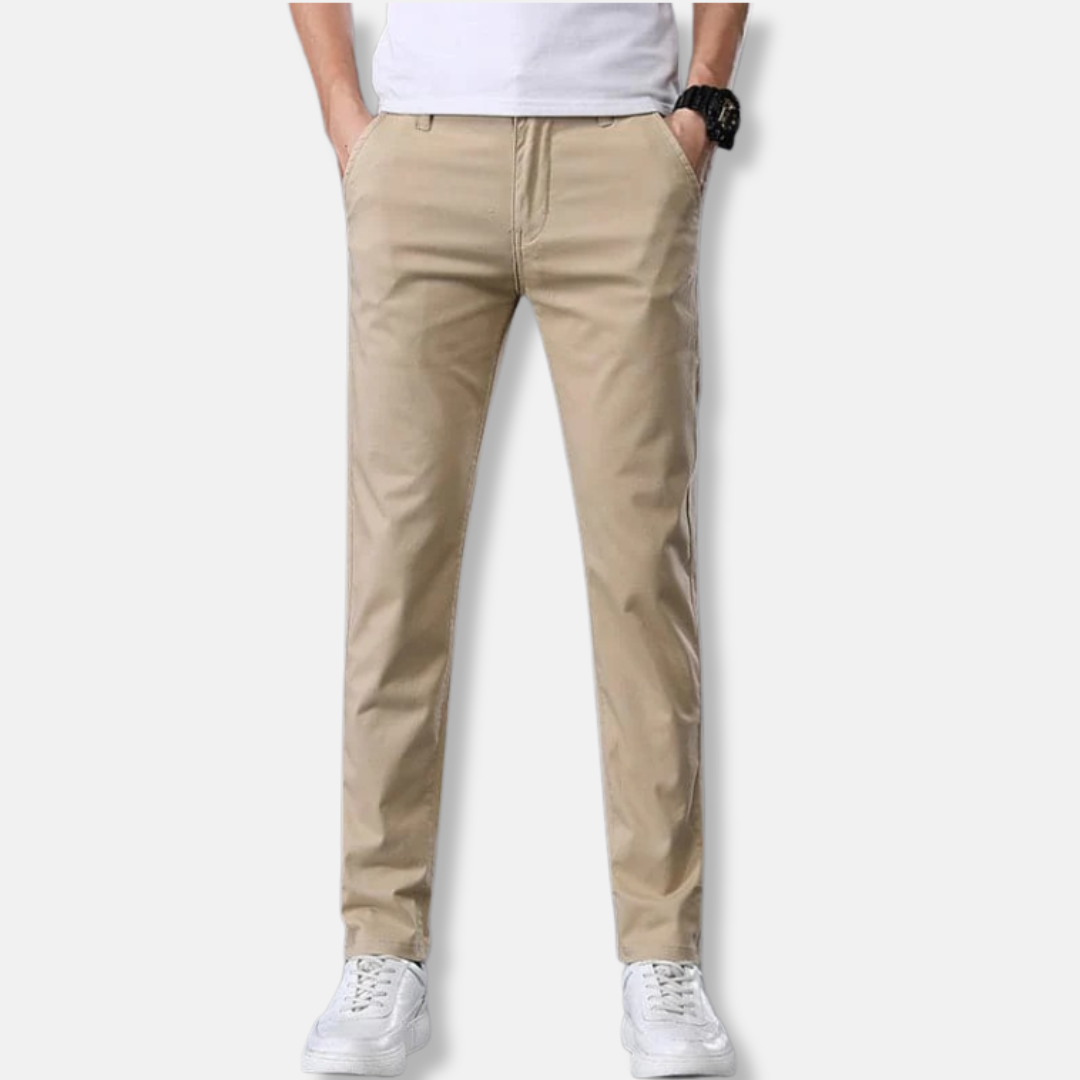 Men's slim fit chino pants ankle-length tapered cut with zip fly and side pockets