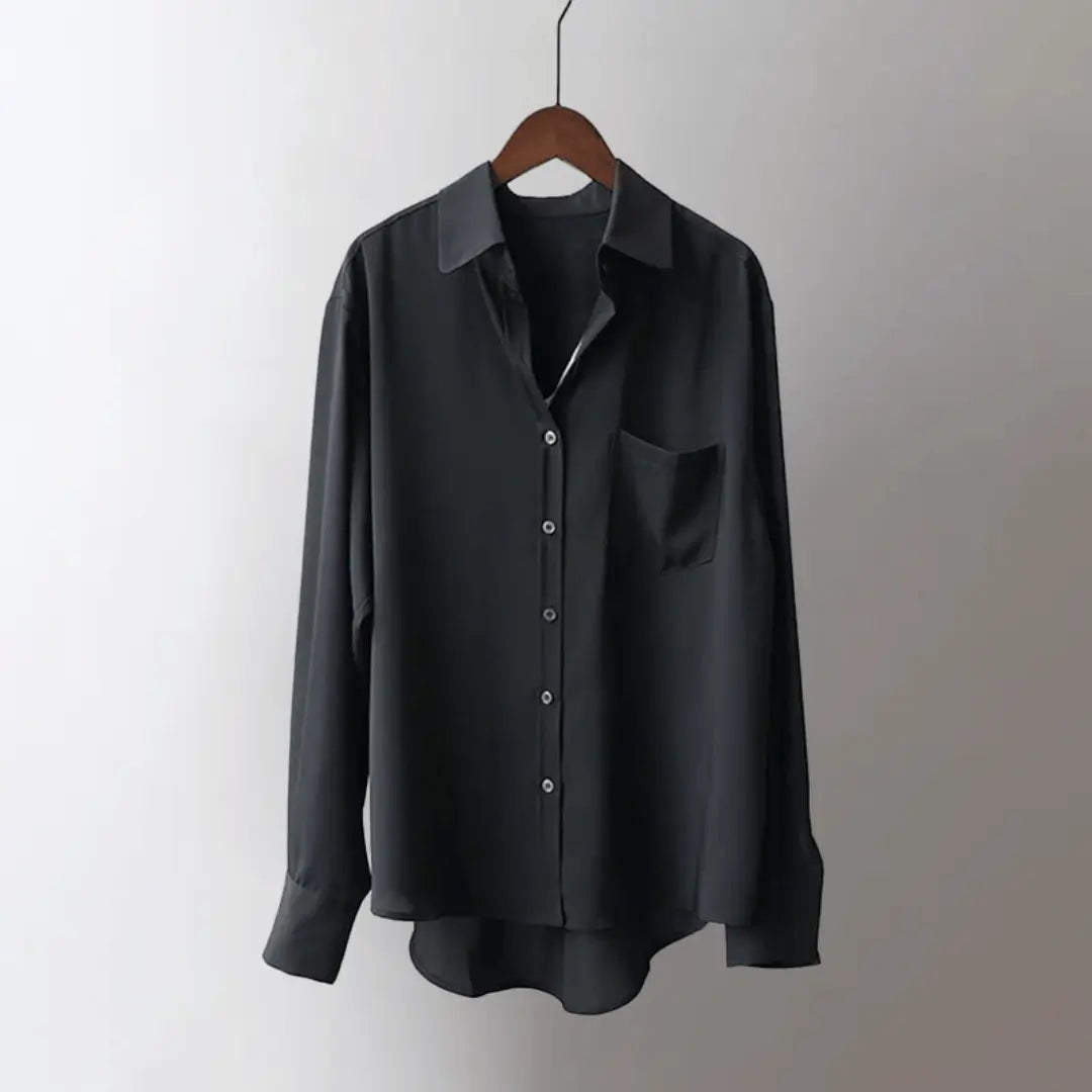 Carolina Klein ivory charmeuse satin tailored blouse with fluid drape for professional women