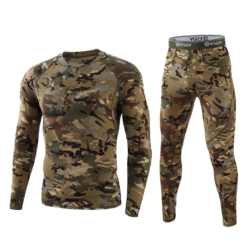 Men's gray thermal base layer set with dense fur lining, slim fit, and heat lock technology