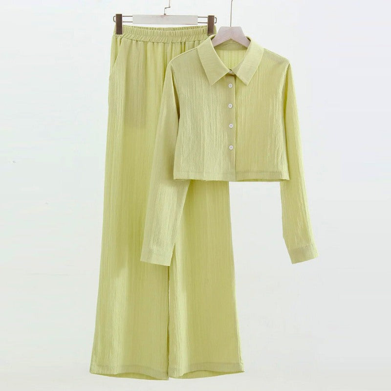 Women's elegant two-piece set in versatile style with elastic waistband for formal beach office wear