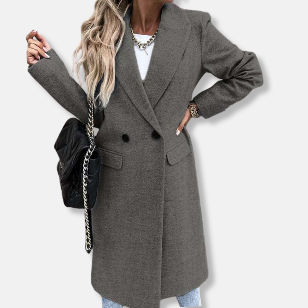 Women's wool long coat tailored fit classic lapel button closure professional autumn style
