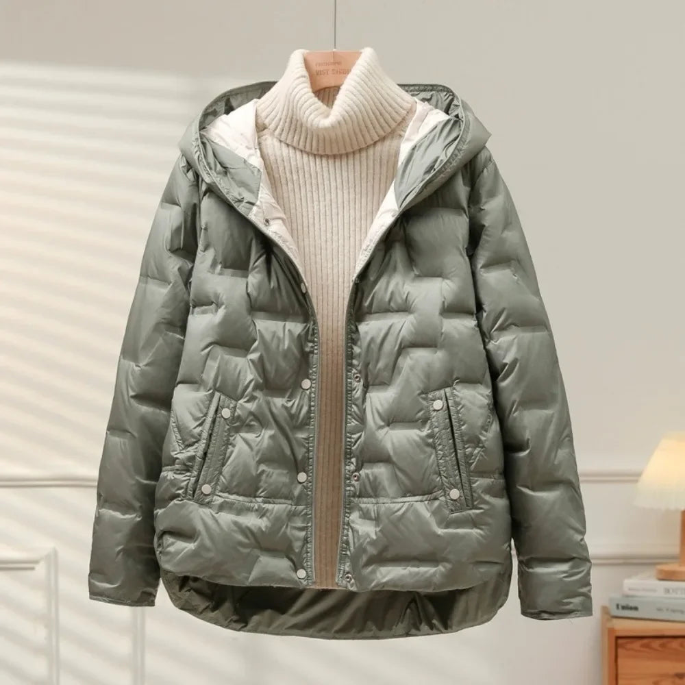 Heritage unisex duck feather puffer jacket cozy insulated coat with snap button closure in classic fit