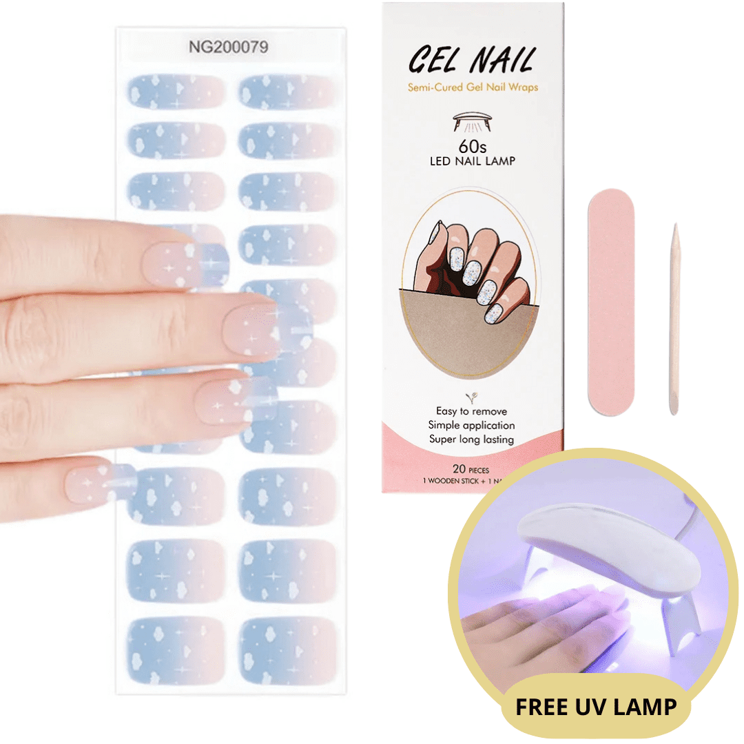 Gel nail sticker kit with UV lamp for beginners delivering long-lasting salon-quality manicure at home