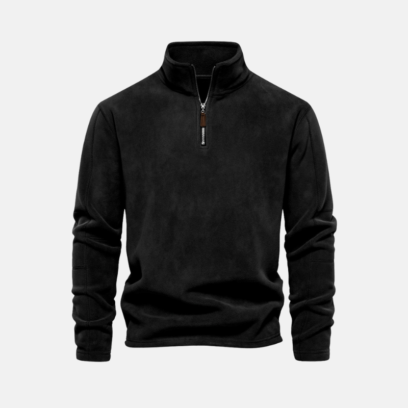 Men's gray fleece sweatshirt half-zip stand collar slim fit premium casual pullover